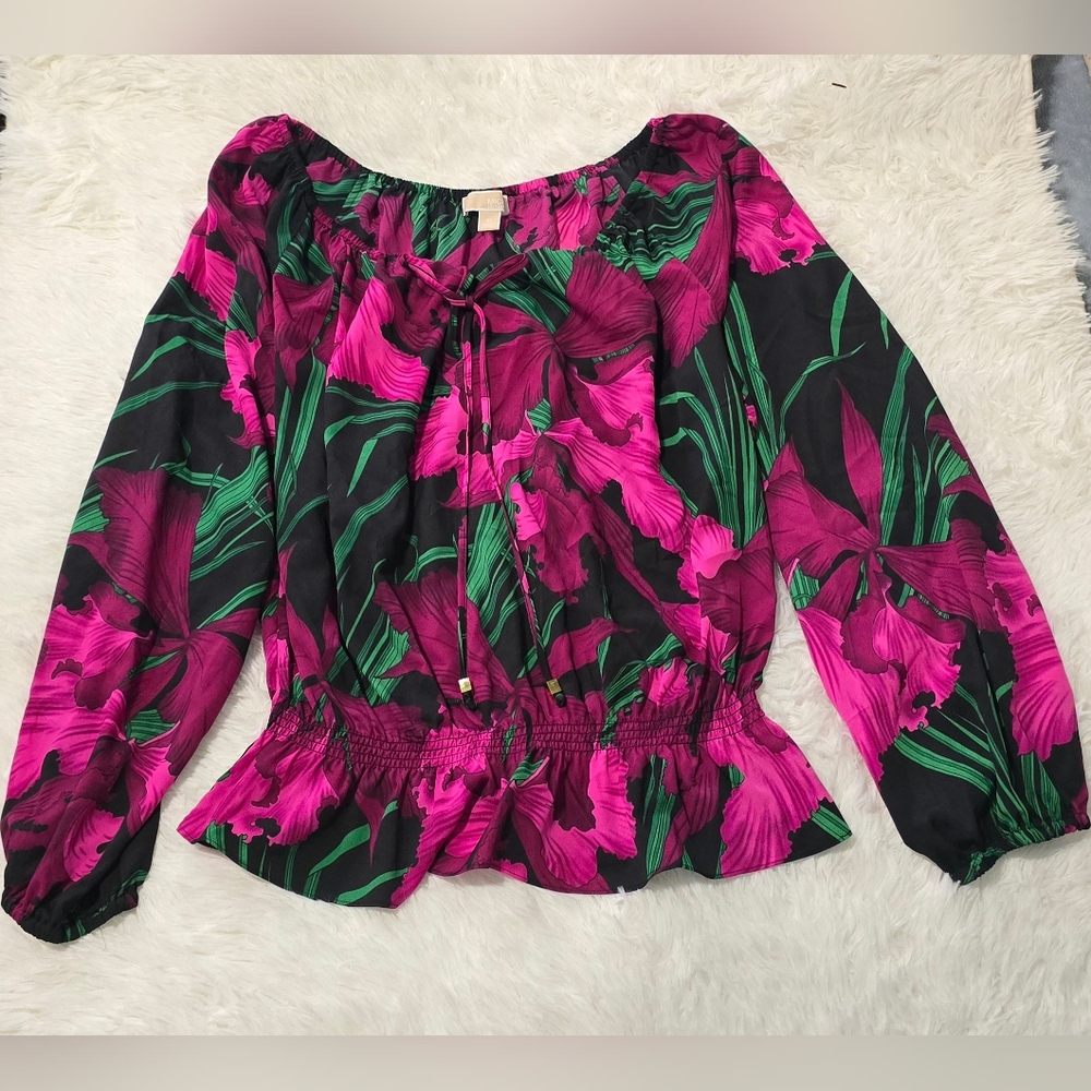 Michael Kors Orchid Floral Women's Blouse - Black and Pink